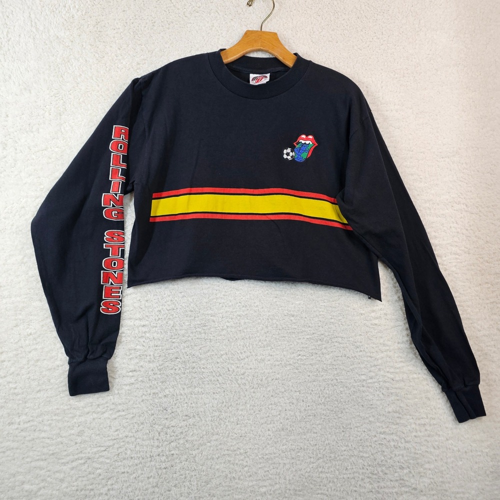 Vintage 1997 Rolling Stones Football Cropped Long Sleeve Shirt Black Large 90s